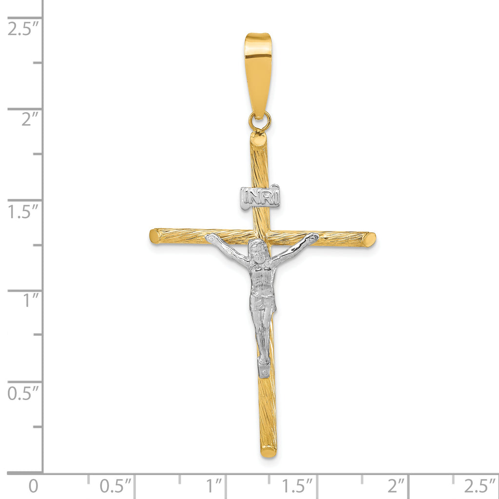 INRI Crucifix Cross White Pendant in 14K Yellow Gold, 60mm Textured - Sophia Jewelers