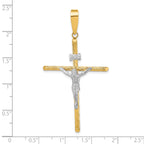 INRI Crucifix Cross White Pendant in 14K Yellow Gold, 60mm Textured - Sophia Jewelers