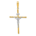 INRI Crucifix Cross White Pendant in 14K Yellow Gold, 60mm Textured - Sophia Jewelers