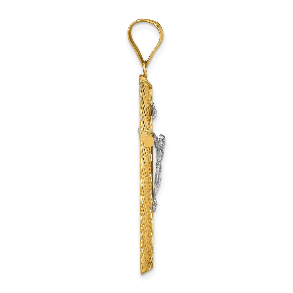 INRI Crucifix Cross Pendant in 14K Two-Tone Gold, 46mm Textured - Sophia Jewelers