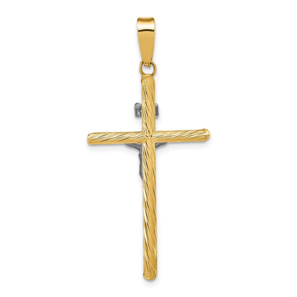 INRI Crucifix Cross Pendant in 14K Two-Tone Gold, 46mm Textured - Sophia Jewelers