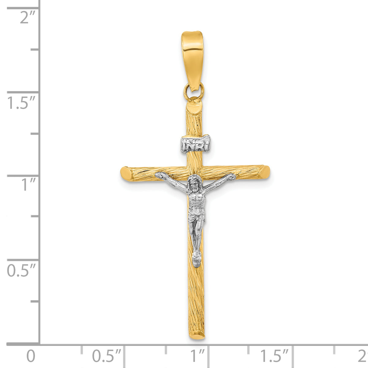 INRI Crucifix Cross Pendant in 14K Two-Tone Gold, 46mm Textured - Sophia Jewelers