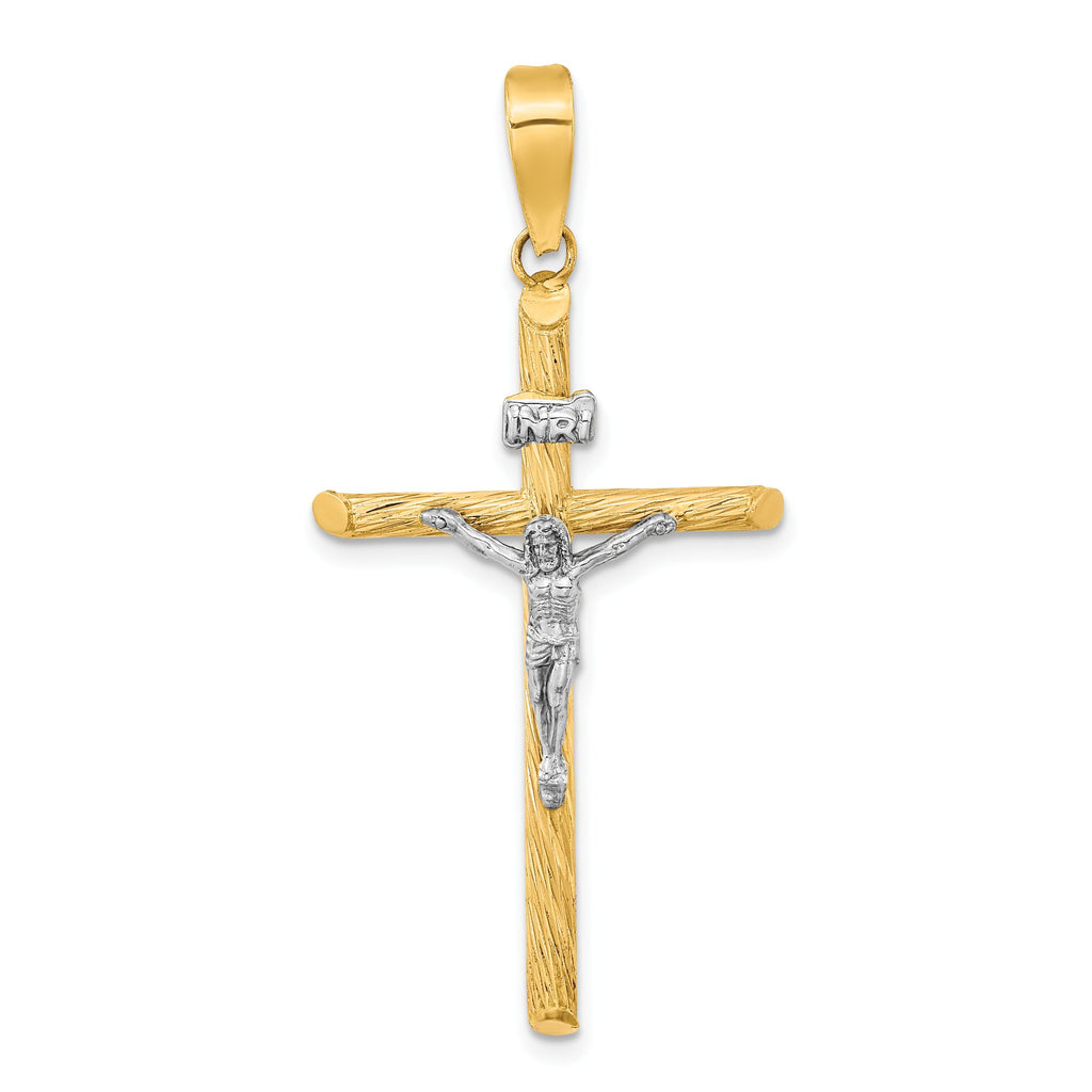 INRI Crucifix Cross Pendant in 14K Two-Tone Gold, 46mm Textured - Sophia Jewelers