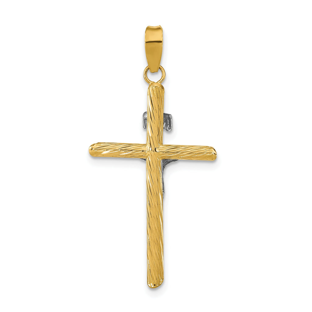 INRI Crucifix Cross Pendant in 14K Two-Tone Gold, 38mm Textured - Sophia Jewelers