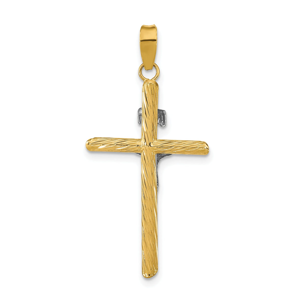 INRI Crucifix Cross Pendant in 14K Two-Tone Gold, 38mm Textured - Sophia Jewelers