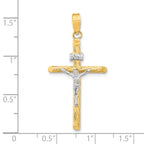 INRI Crucifix Cross Pendant in 14K Two-Tone Gold, 38mm Textured - Sophia Jewelers