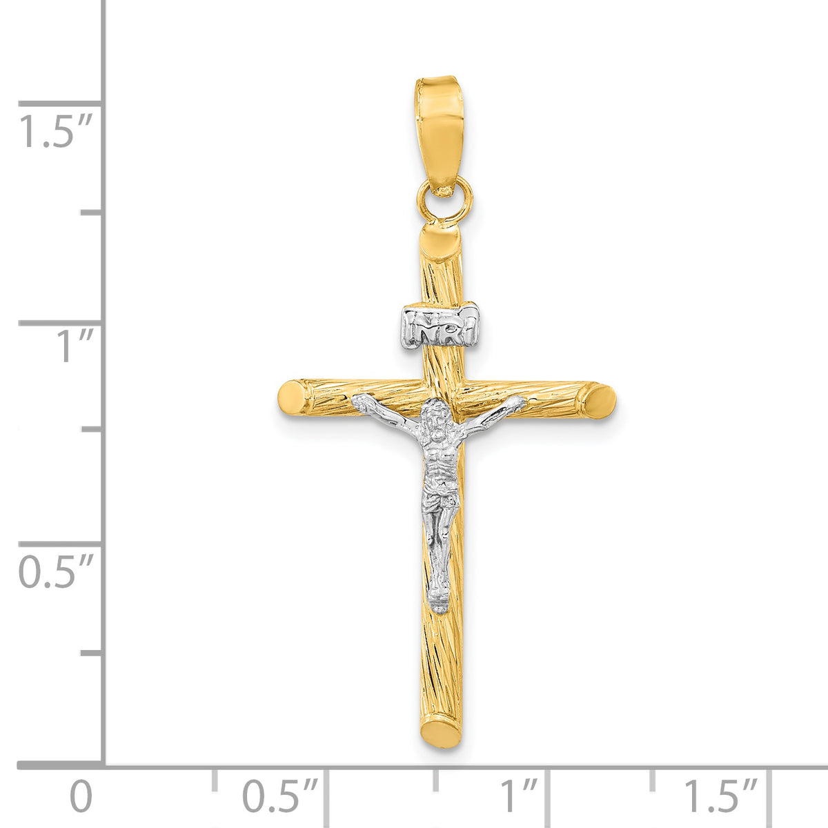 INRI Crucifix Cross Pendant in 14K Two-Tone Gold, 38mm Textured - Sophia Jewelers