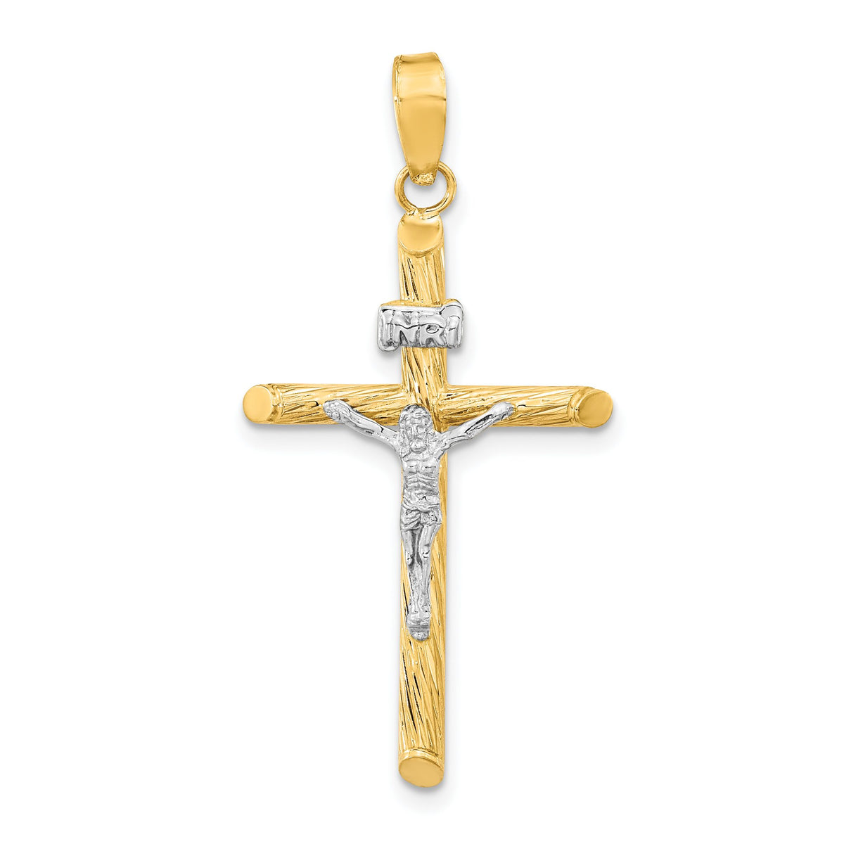 INRI Crucifix Cross Pendant in 14K Two-Tone Gold, 38mm Textured - Sophia Jewelers