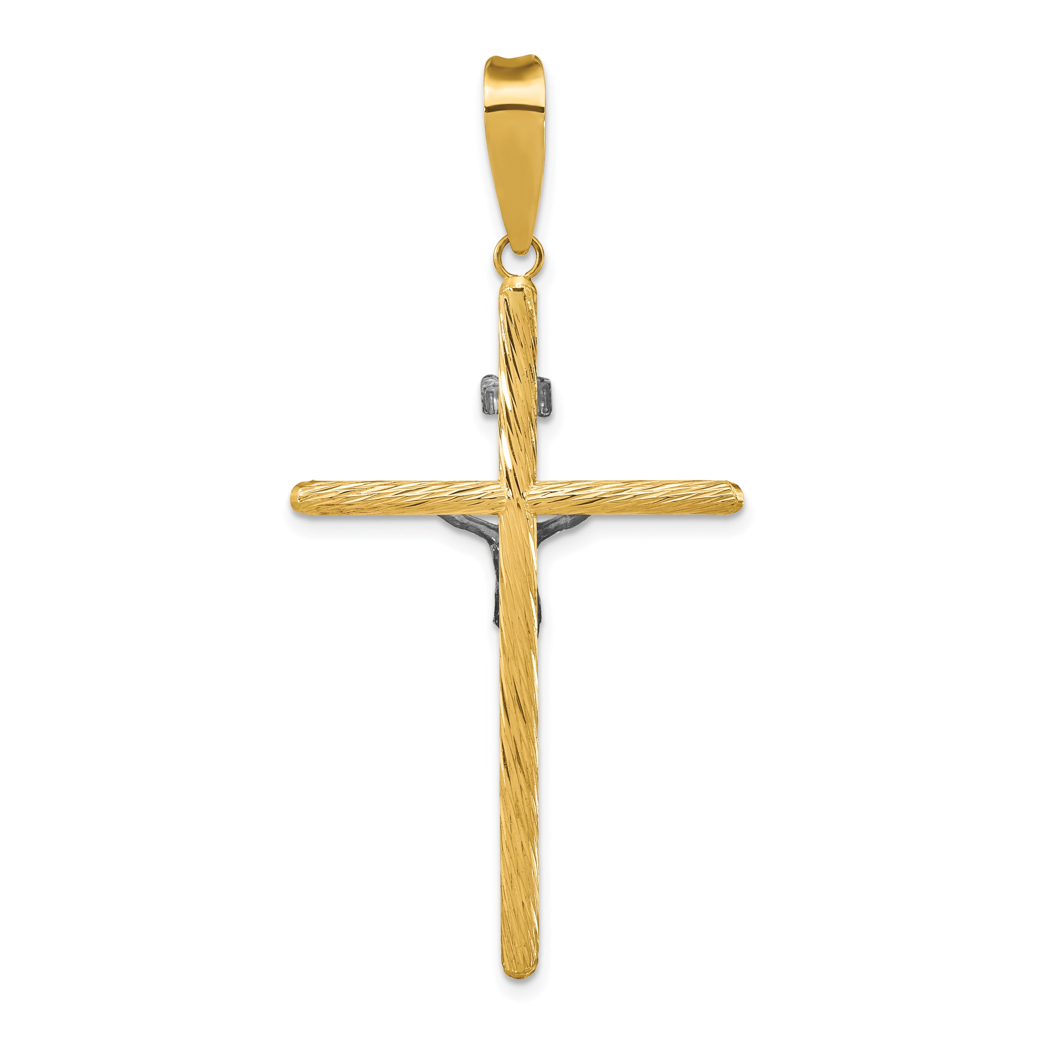 14K w/White Rhod Polished & Textured INRI Crucifix Cross Pendant Secondary image