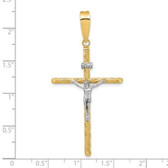 14K w/White Rhod Polished & Textured INRI Crucifix Cross Pendant