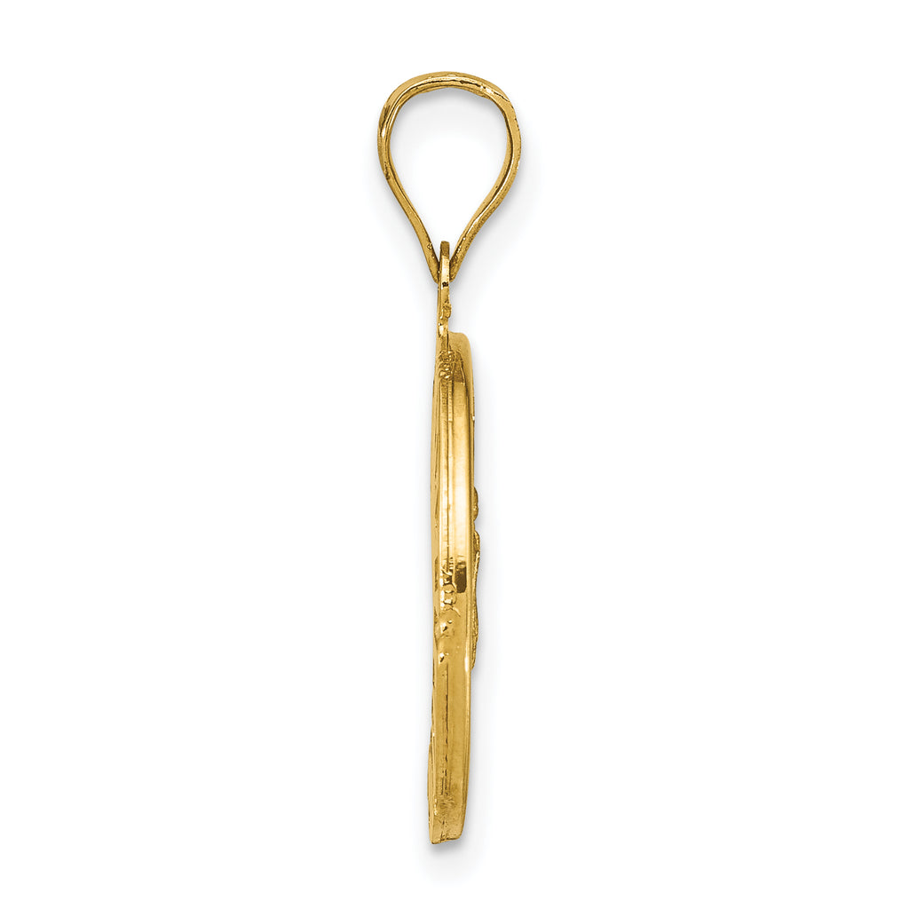 14K Rose and White-plated Polished CZ Baguettes Mary Round Pendant