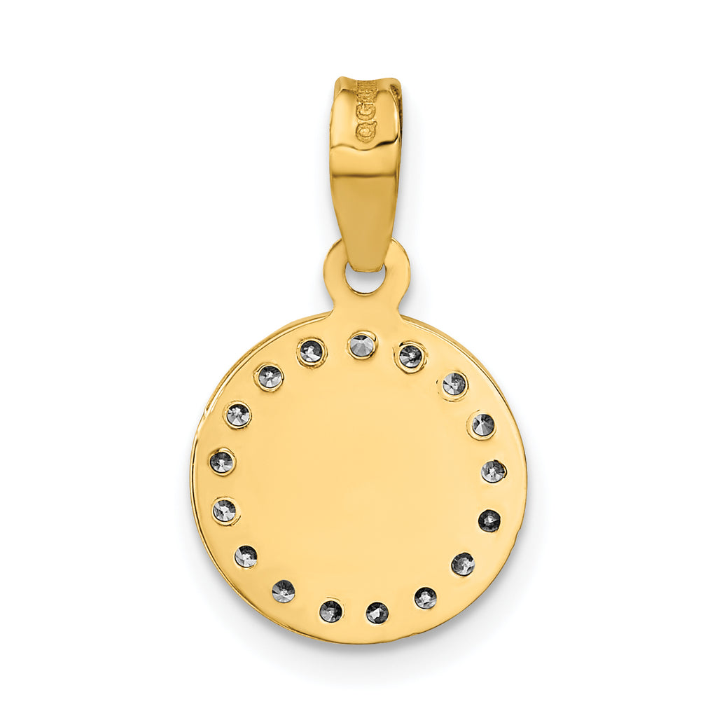 14K Rose and White Rhodium Polished CZ Mary Round Pendant