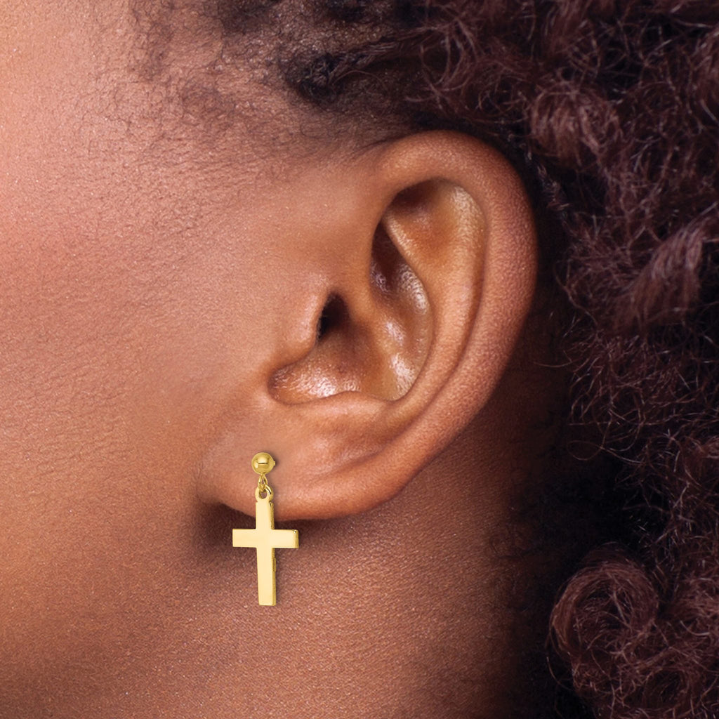 Cross Dangle Earrings in 14K Yellow Gold, 10mm - Sophia Jewelers
