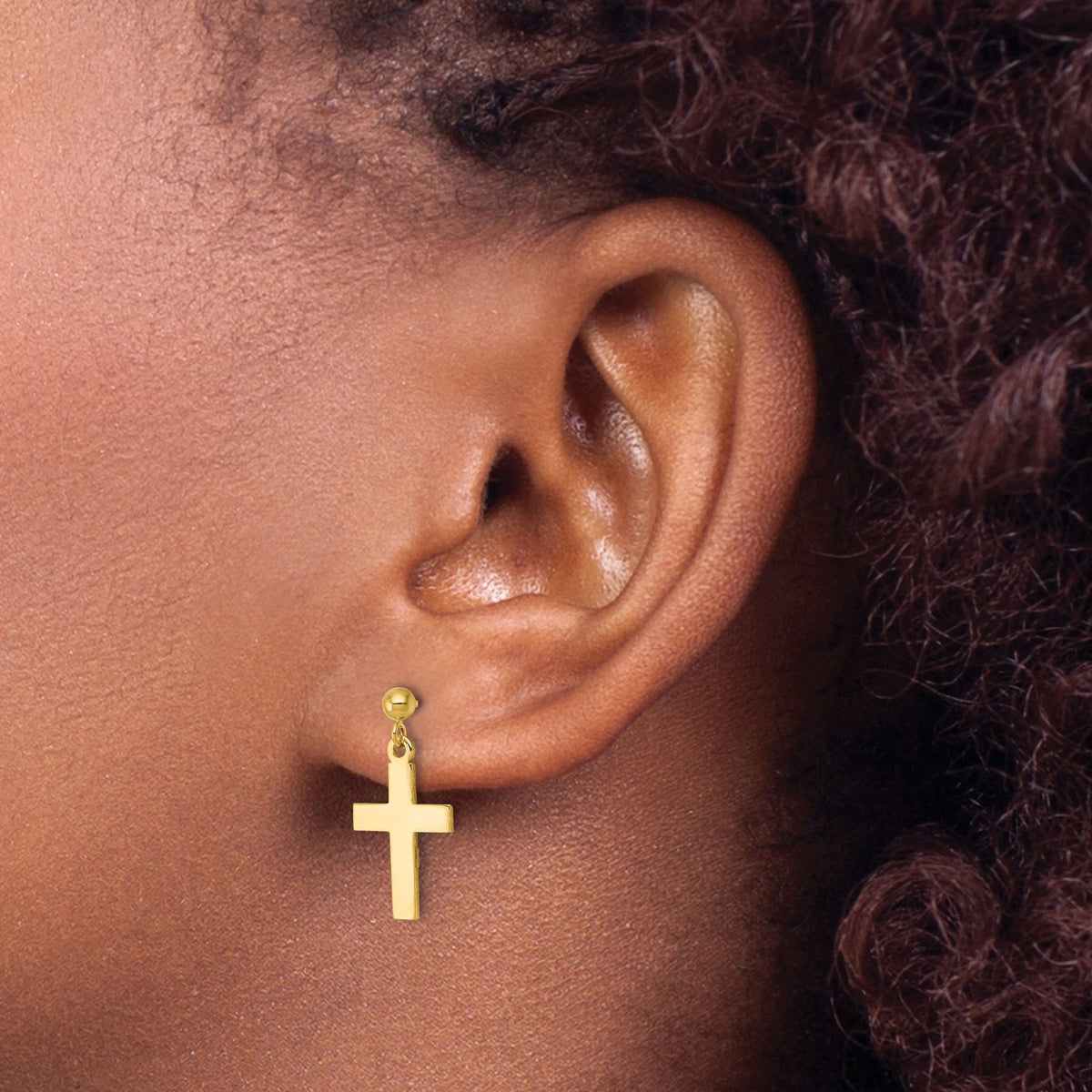 Cross Dangle Earrings in 14K Yellow Gold, 10mm - Sophia Jewelers