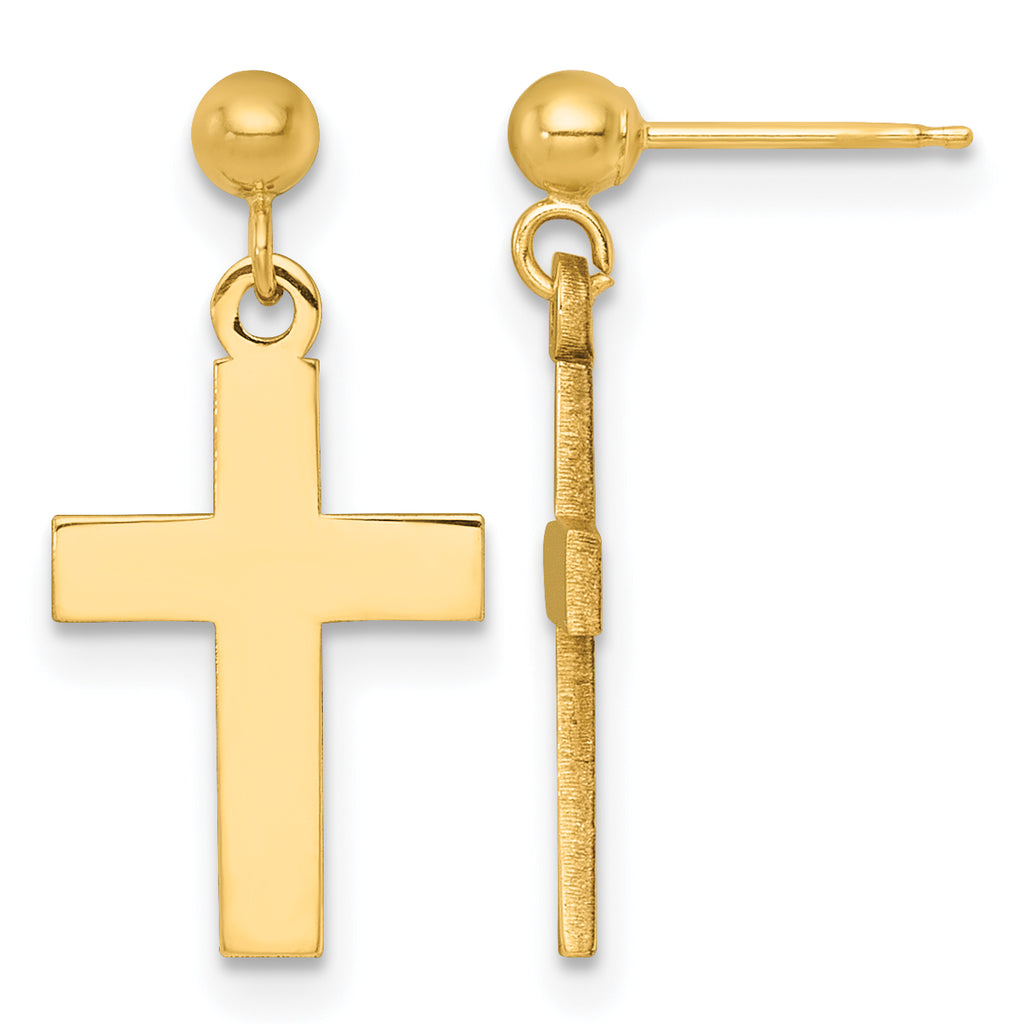 Cross Dangle Earrings in 14K Yellow Gold, 10mm - Sophia Jewelers
