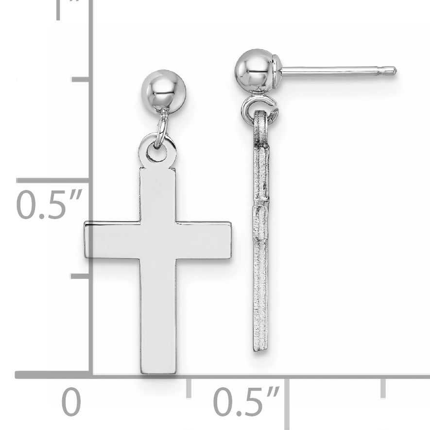 14k White Gold Polished Cross Earrings