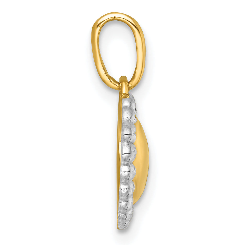 14k with White Rhodium Polished Domed Heart Charm Pendant