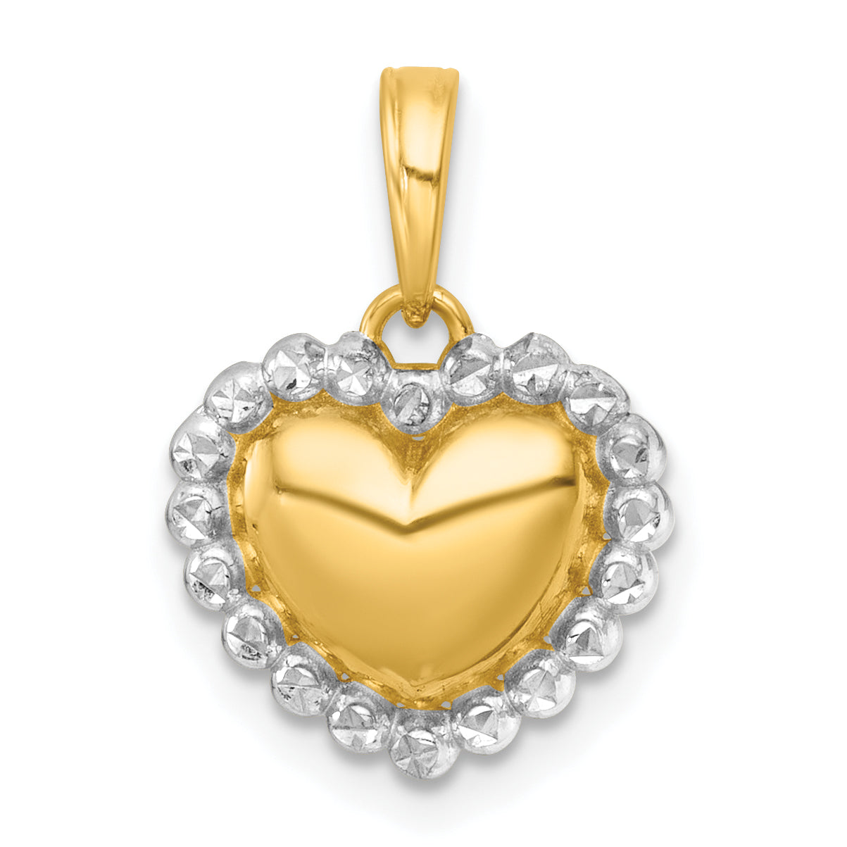14k with White Rhodium Polished Domed Heart Charm Pendant Main image