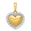 14k with White Rhodium Polished Domed Heart Charm Pendant