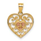 Filigree Heart in Heart Pendant in 14K Two-Tone Gold, 20mm - Sophia Jewelers
