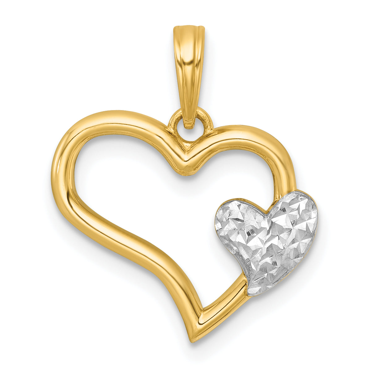 Heart with Mini Heart Pendant in 14K Two-Tone Gold, 21mm Textured - Sophia Jewelers Main image