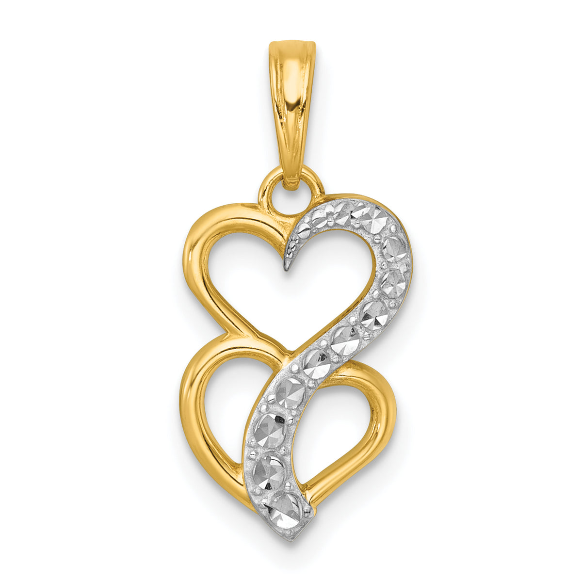 Two Hearts Pendant in 14K Two-Tone Gold, 22mm Textured - Sophia Jewelers Main image