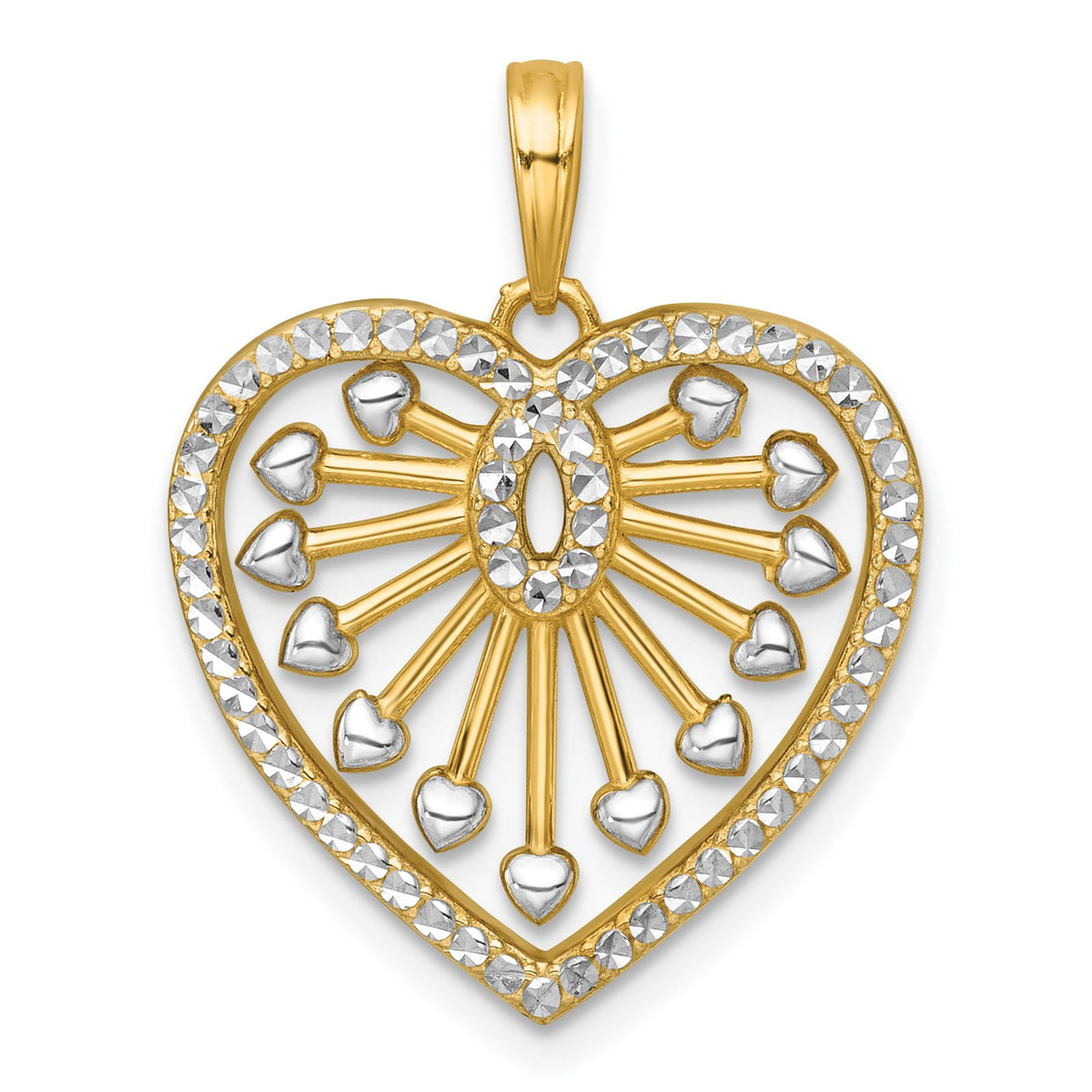 Fancy Cut-Out Heart Pendant in 14K Two-Tone Gold, 25mm - Sophia Jewelers Main image