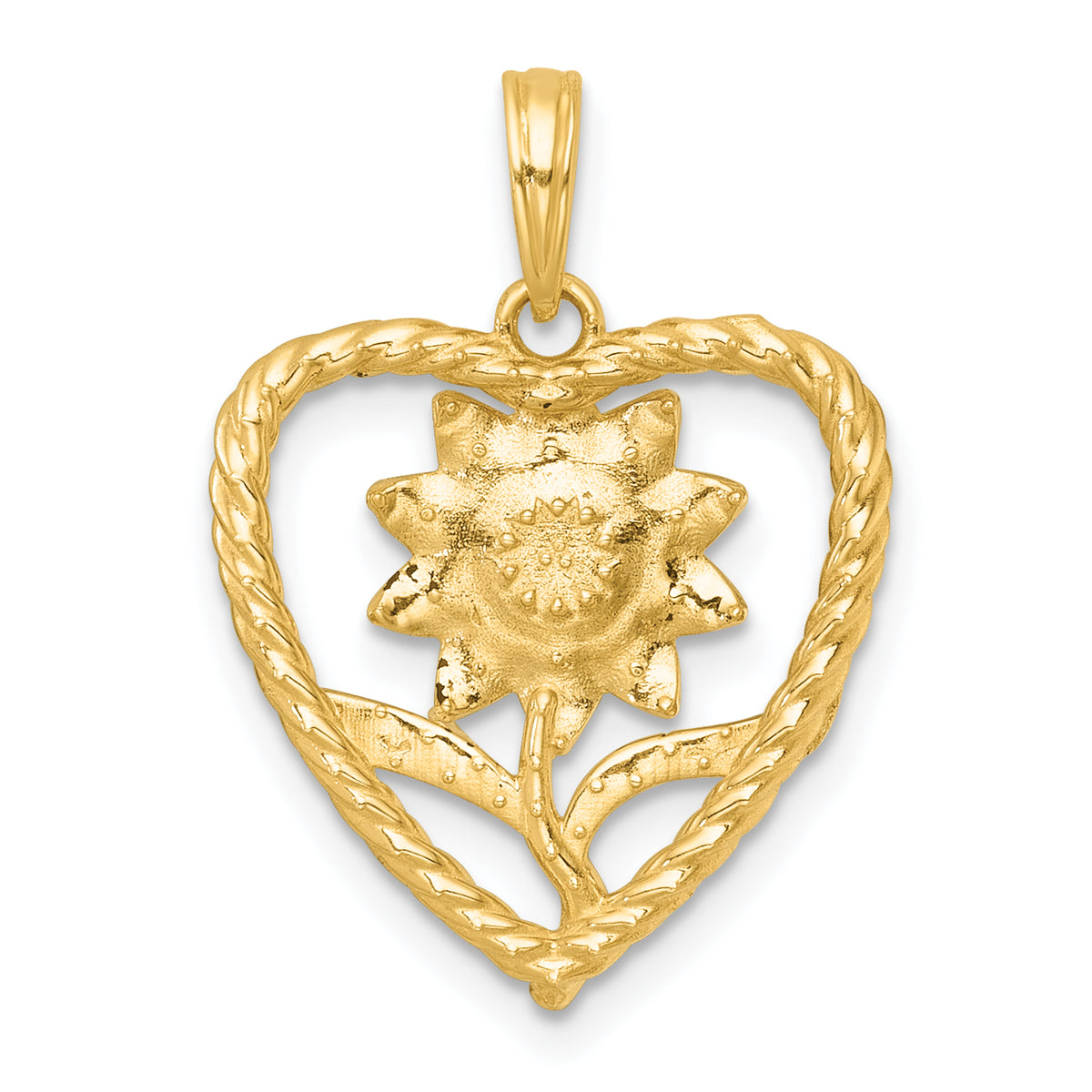 Flower in Twisted Heart Pendant in 14K Two-Tone Gold, 24mm - Sophia Jewelers