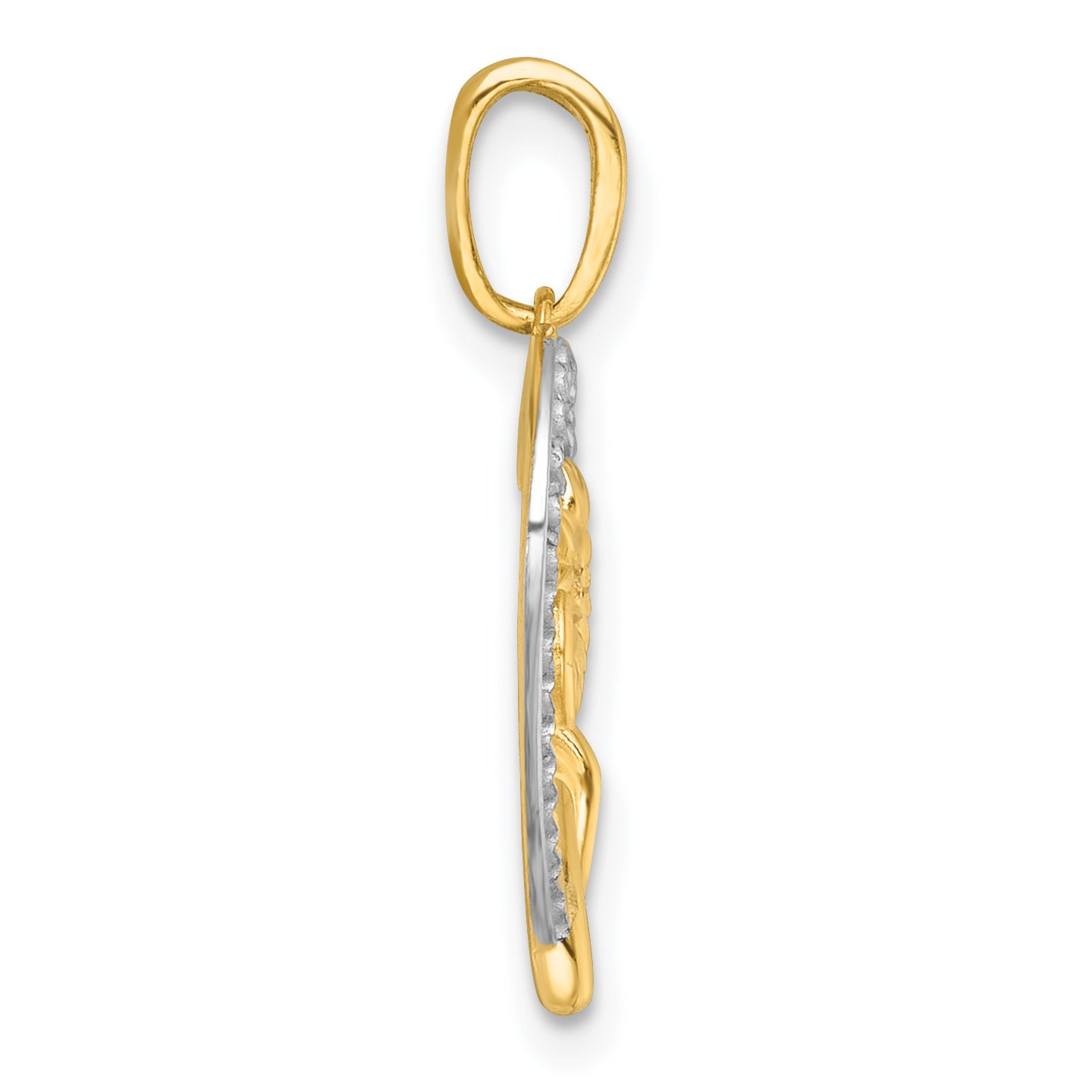 Flower on Heart Pendant in 14K Two-Tone Gold, 22mm Textured Secondary image
