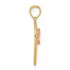 Rose in Heart Pendant in 14K Two-Tone Gold, 22mm Diamond-Cut - Sophia Jewelers
