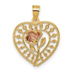 Rose in Heart Pendant in 14K Two-Tone Gold, 22mm Diamond-Cut - Sophia Jewelers