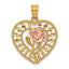 Rose in Heart Pendant in 14K Two-Tone Gold, 22mm Diamond-Cut - Sophia Jewelers