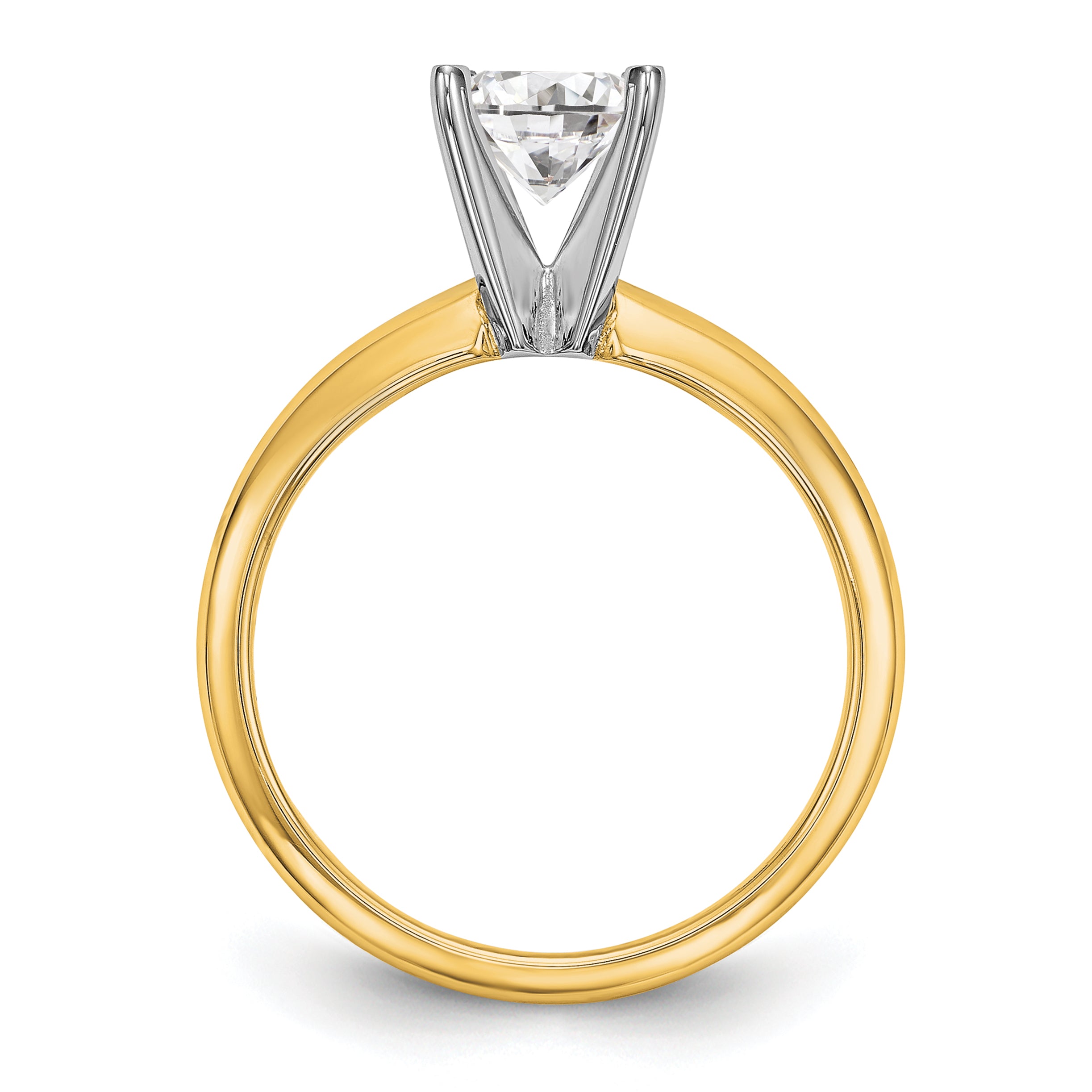 14k Two-Tone 1 carat Lightweight Half-Round 4-Prong Round Solitaire Ring Mounting (No Stone Included)
