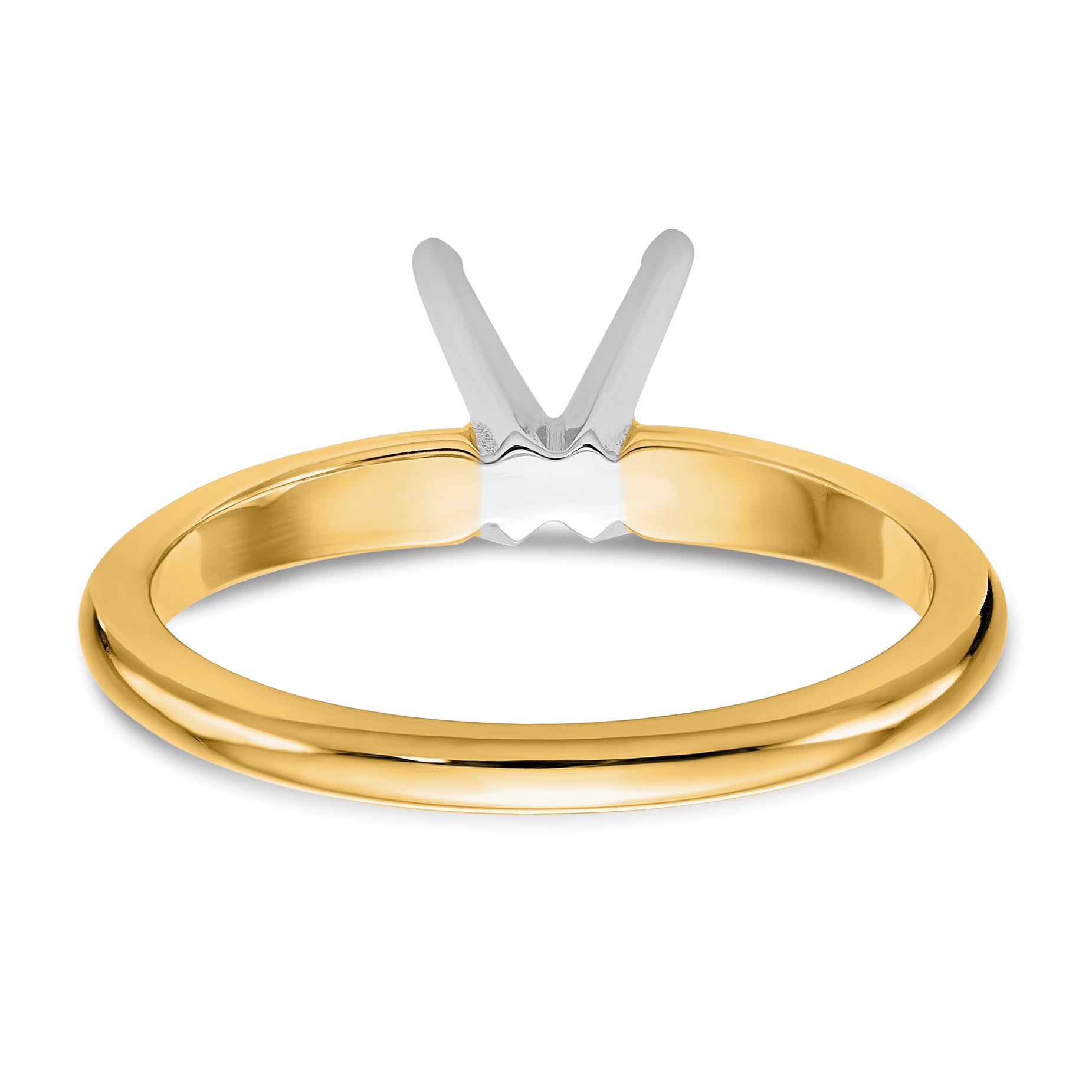 14k Two-Tone 1 carat Lightweight Half-Round 4-Prong Round Solitaire Ring Mounting (No Stone Included)