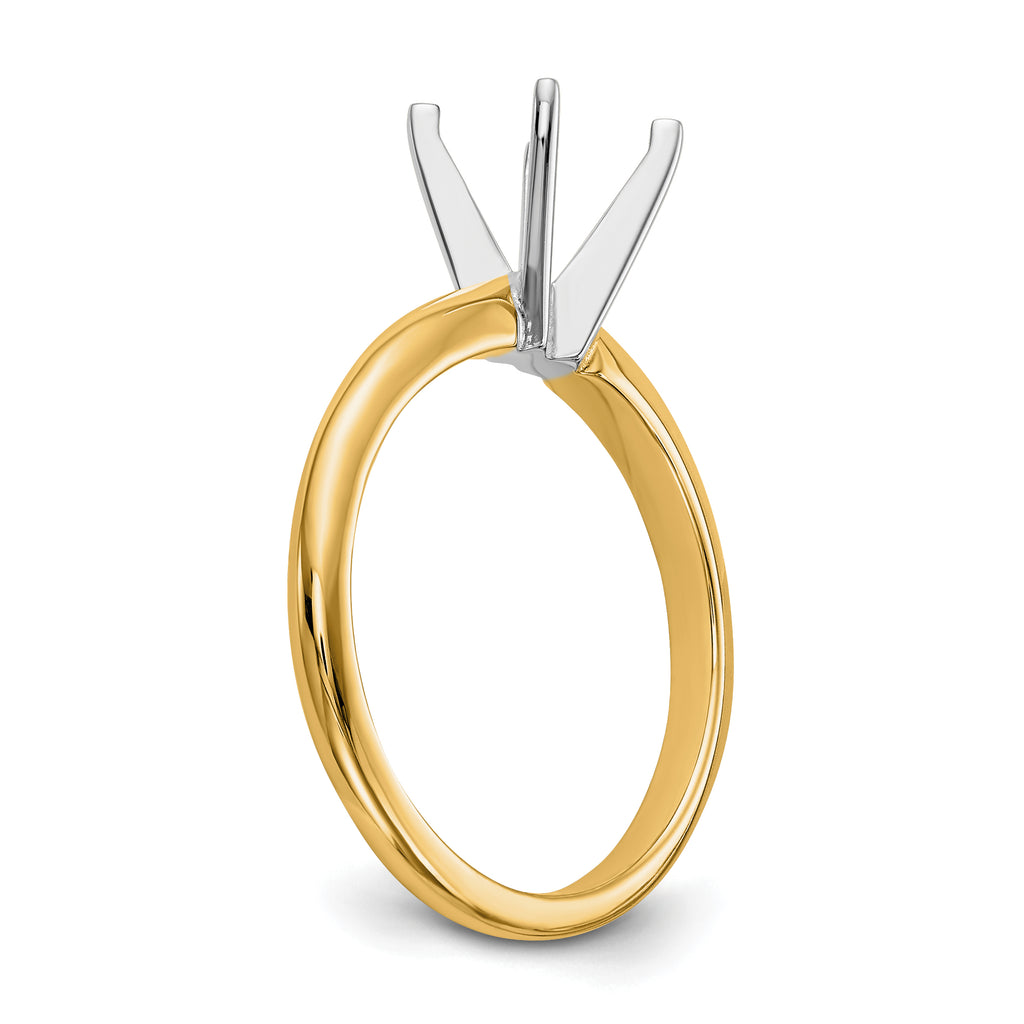 14k Two-Tone 5/8 carat Lightweight Half-Round 4-Prong Round Solitaire Ring Mounting (No Stone Included)
