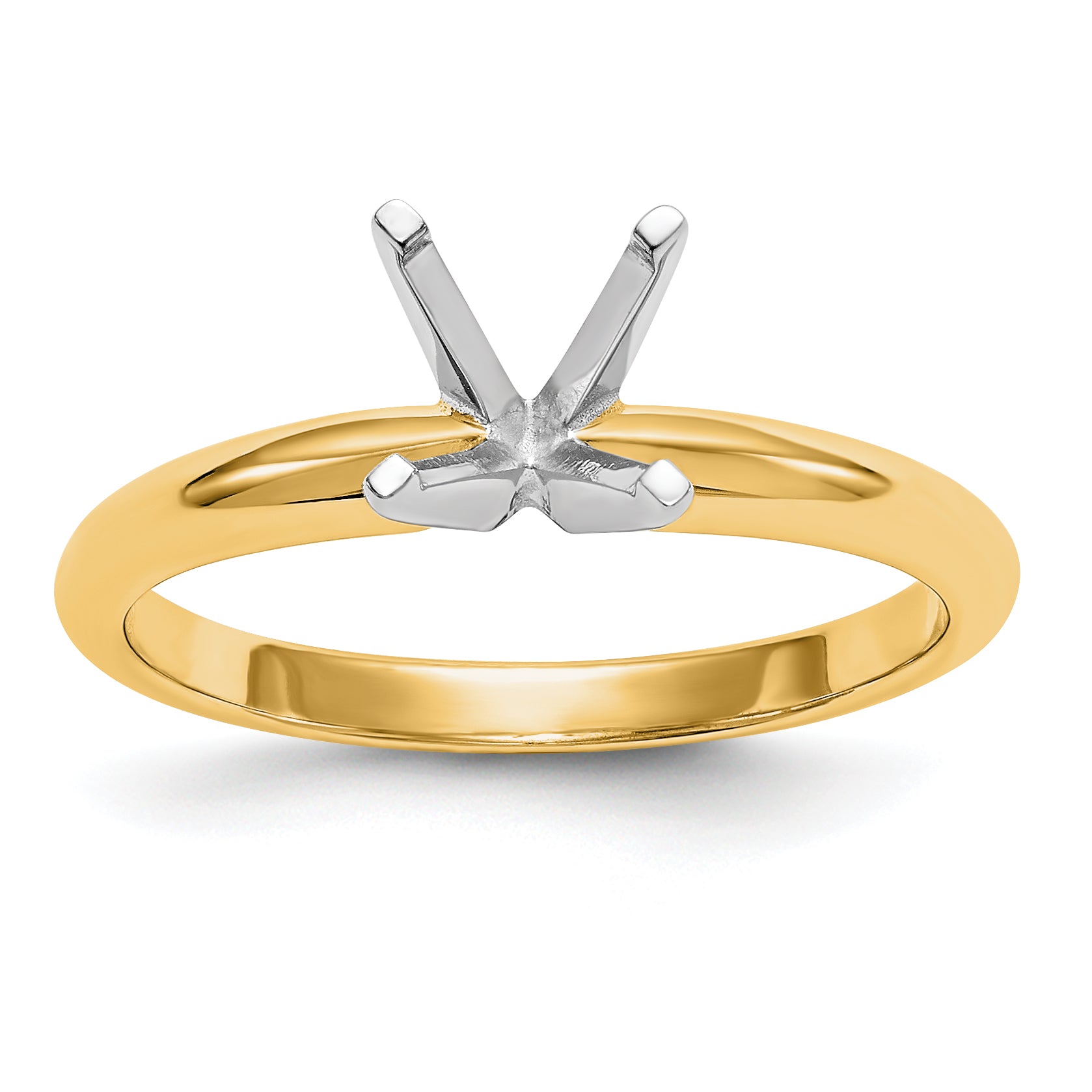 14k Two-Tone 2 carat Lightweight Half-Round 4-Prong Round Solitaire Ring Mounting (No Stone Included)