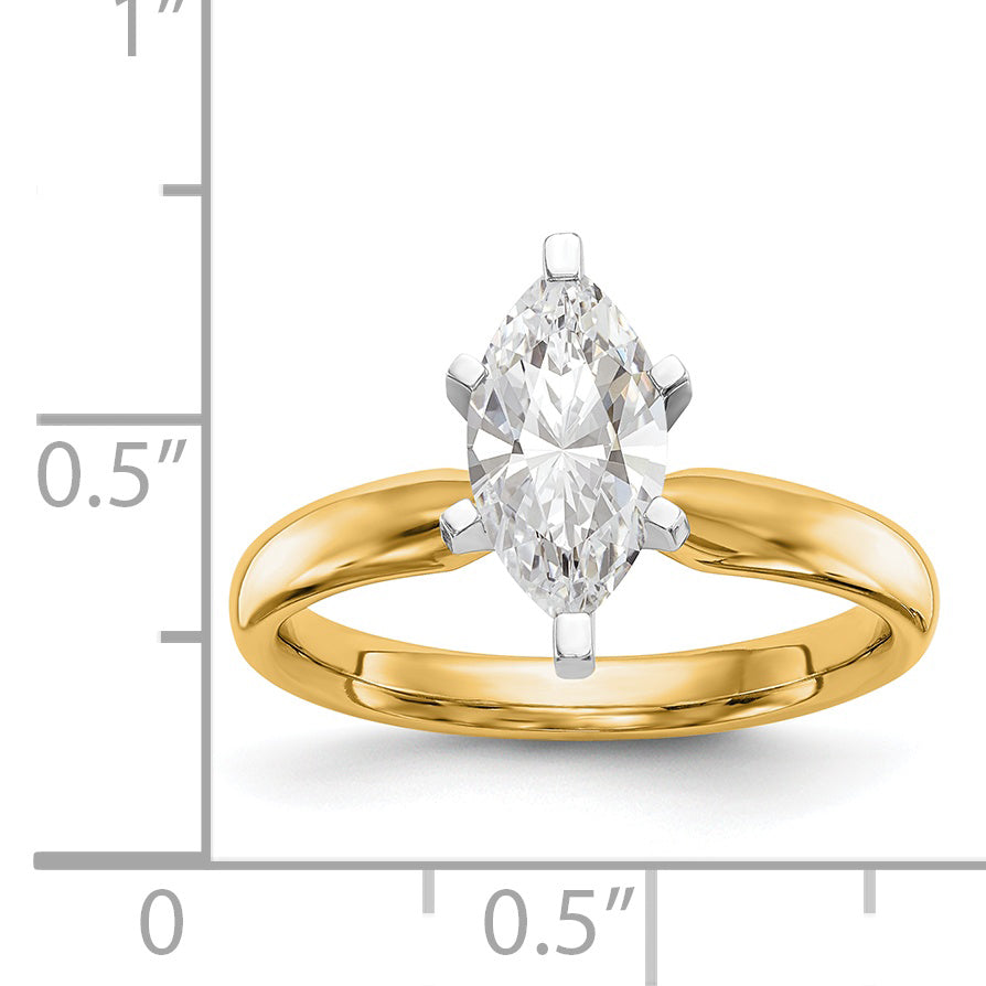 14k Two-Tone 5/8 carat Medium-Weight Comfort-Fit 6-Prong Tulip-Head Marquise Solitaire Ring Mounting (No Stone Included)