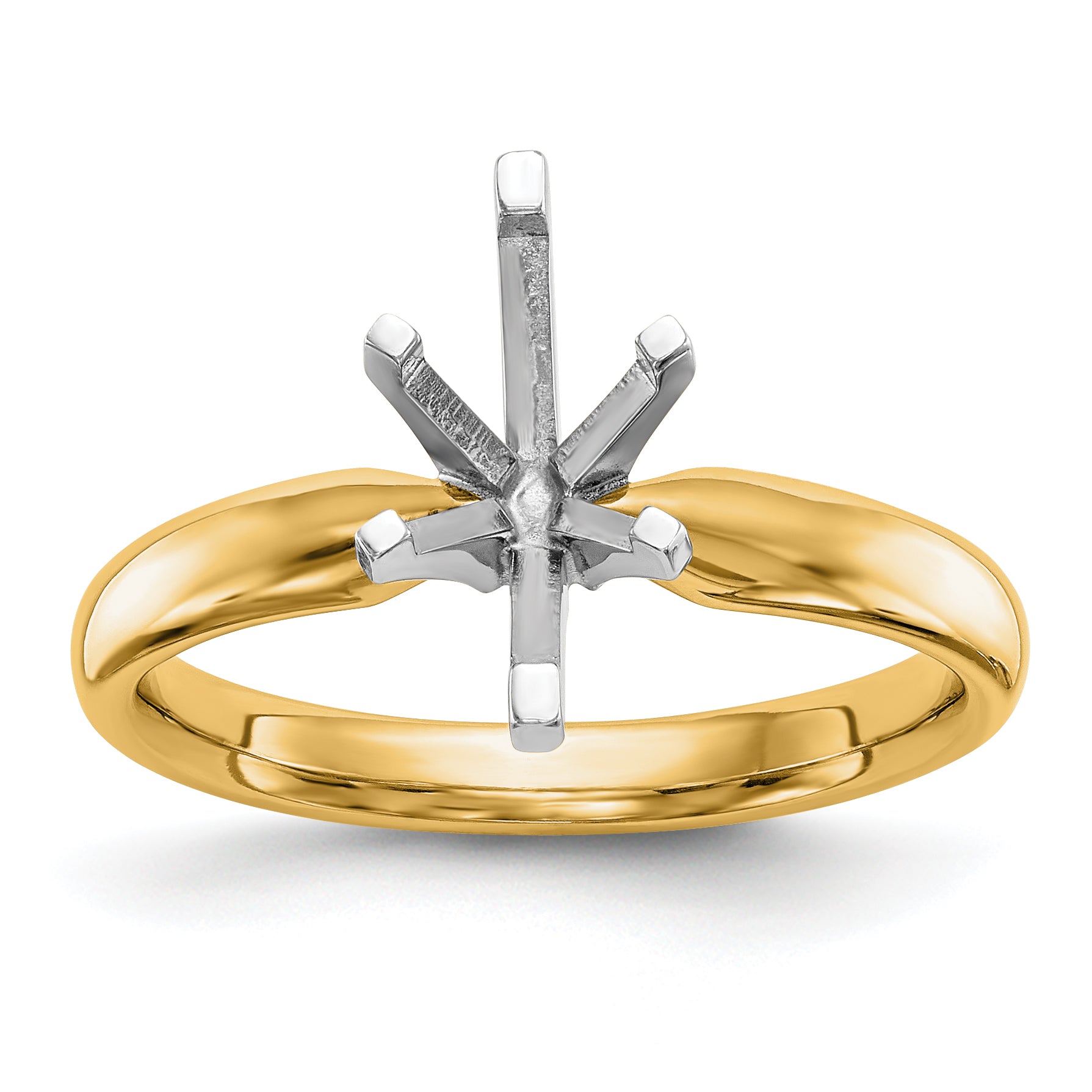 14k Two-Tone 1 carat Medium-Weight Comfort-Fit 6-Prong Tulip-Head Marquise Solitaire Ring Mounting (No Stone Included)