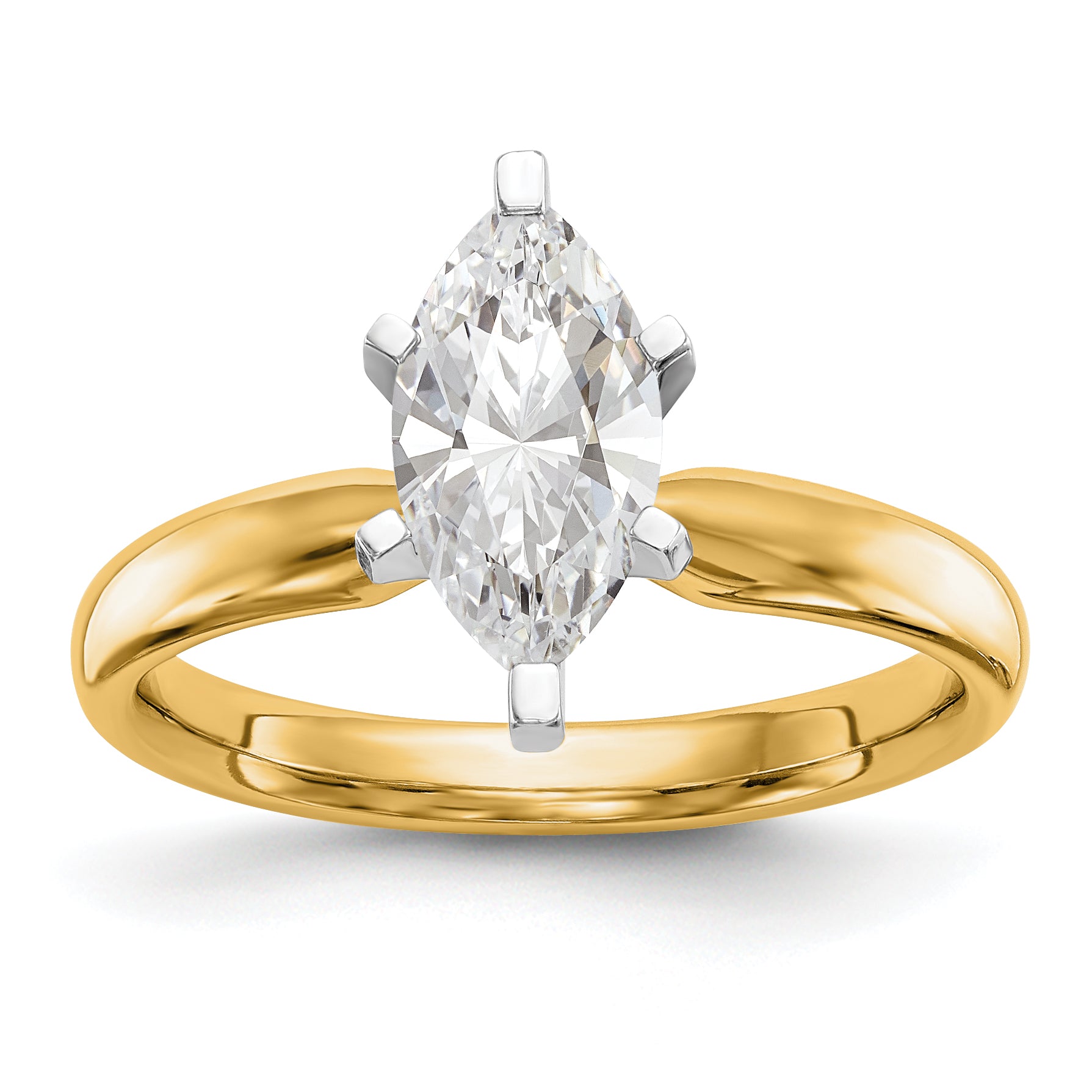14k Two-Tone 1 carat Medium-Weight Comfort-Fit 6-Prong Tulip-Head Marquise Solitaire Ring Mounting (No Stone Included)