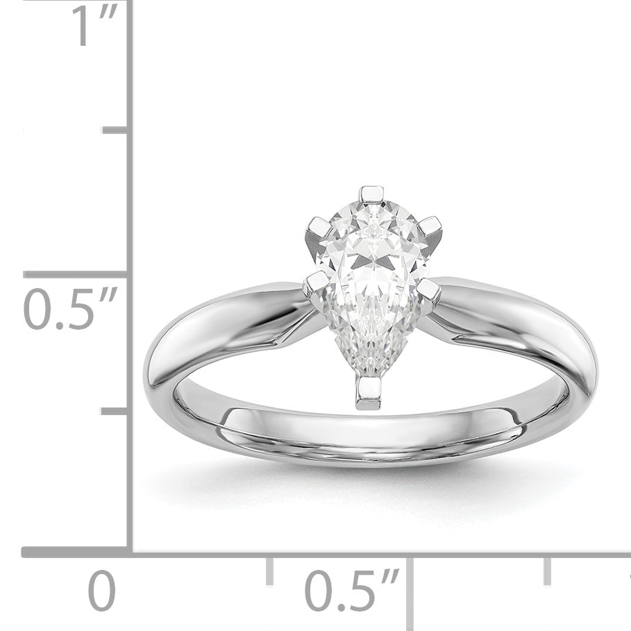 14k White Gold 3/4 carat Medium-Weight Comfort-Fit 6-Prong Tulip-Head Pear Solitaire Ring Mounting (No Stone Included)