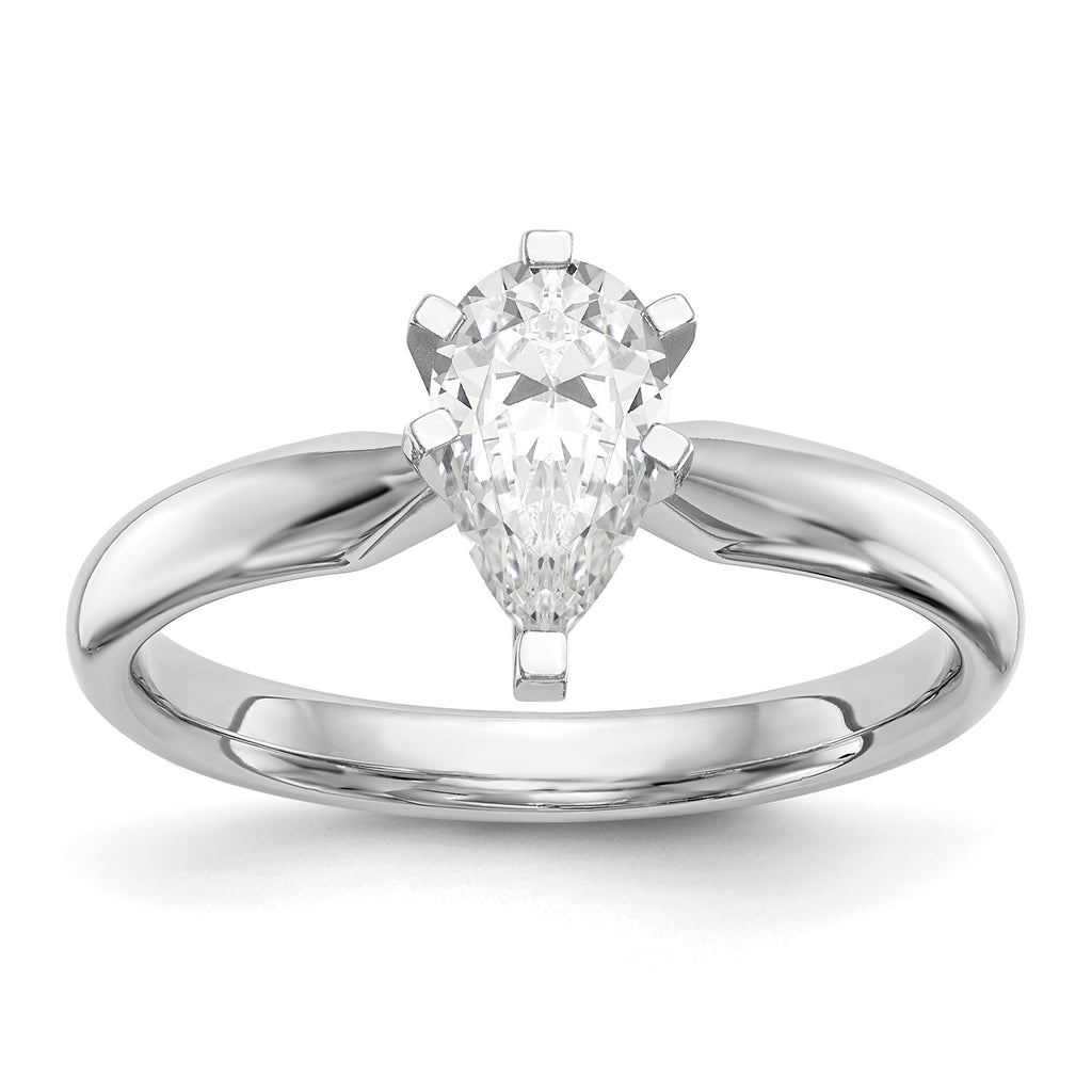 14k White Gold 3/4 carat Medium-Weight Comfort-Fit 6-Prong Tulip-Head Pear Solitaire Ring Mounting (No Stone Included)