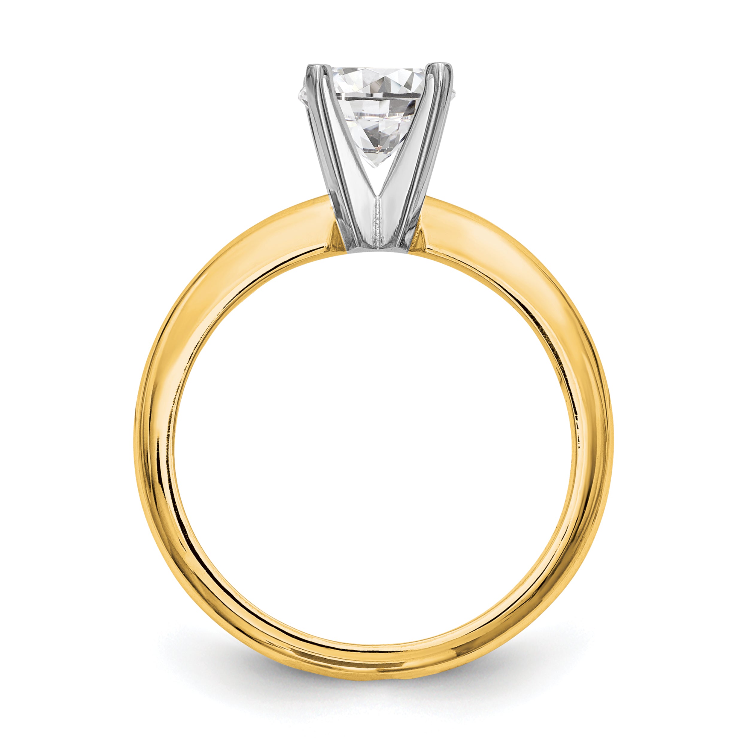 14k Two-Tone 2 carat Heavy-Weight Half-Round 4-Prong Round Solitaire Ring Mounting (No Stone Included)