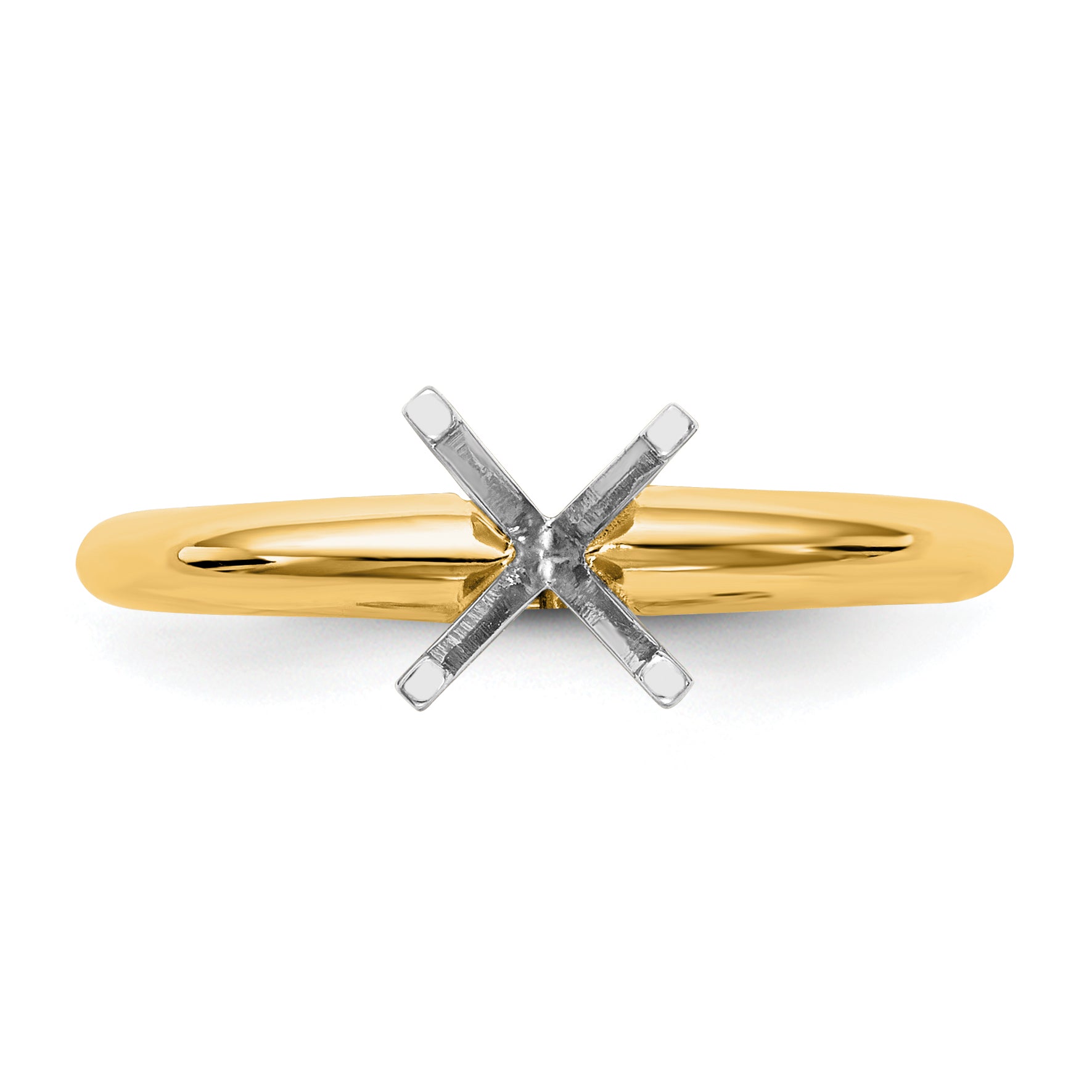 14k Two-Tone 1/8 carat Heavy-Weight Half-Round 4-Prong Round Solitaire Ring Mounting (No Stone Included)