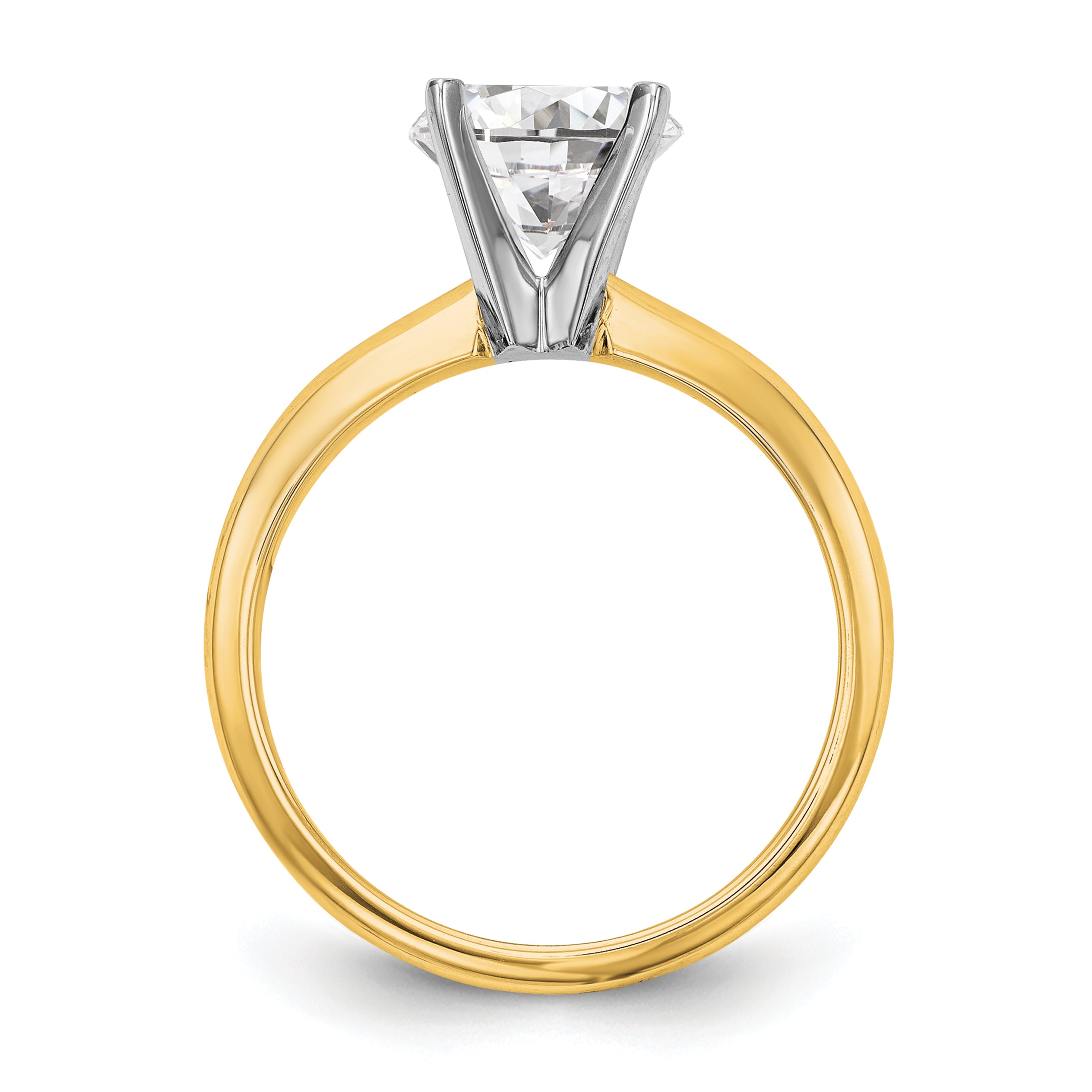 14k Two-Tone 1 carat Lightweight Knife Edge/Half-Round 4-Prong Round Solitaire Ring Mounting (No Stone Included)