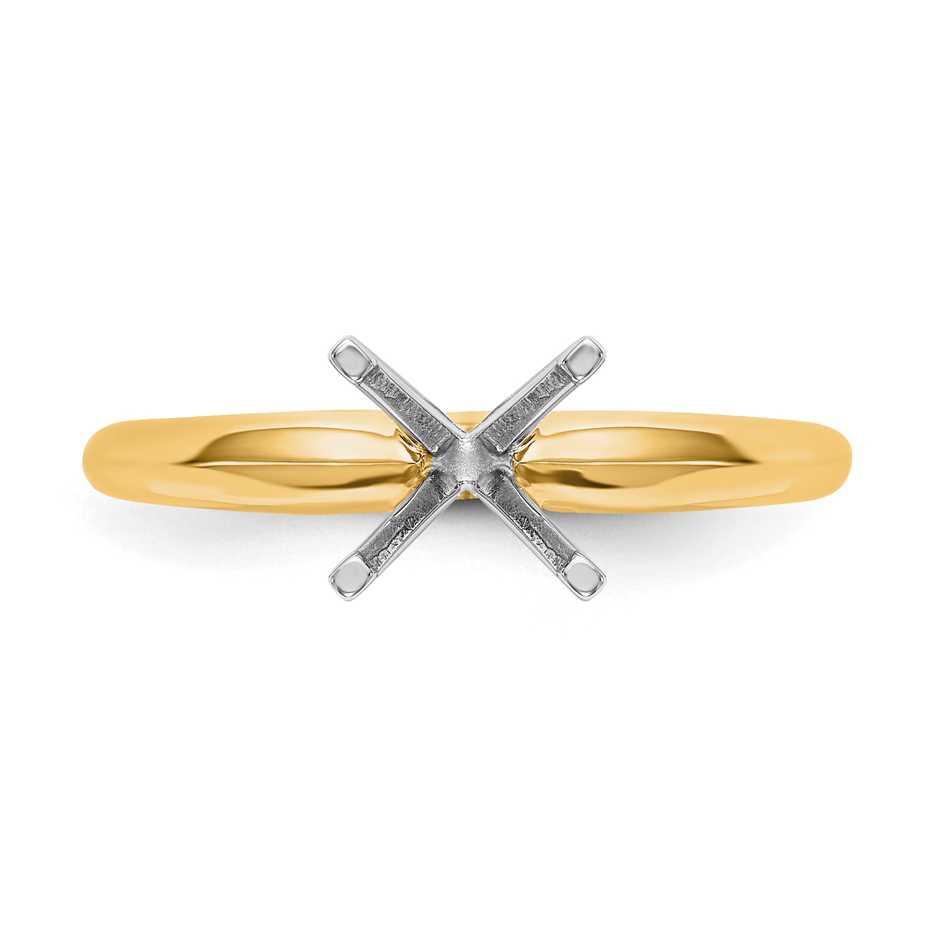 14k Two-Tone 1 carat Lightweight Knife Edge/Half-Round 4-Prong Round Solitaire Ring Mounting (No Stone Included)
