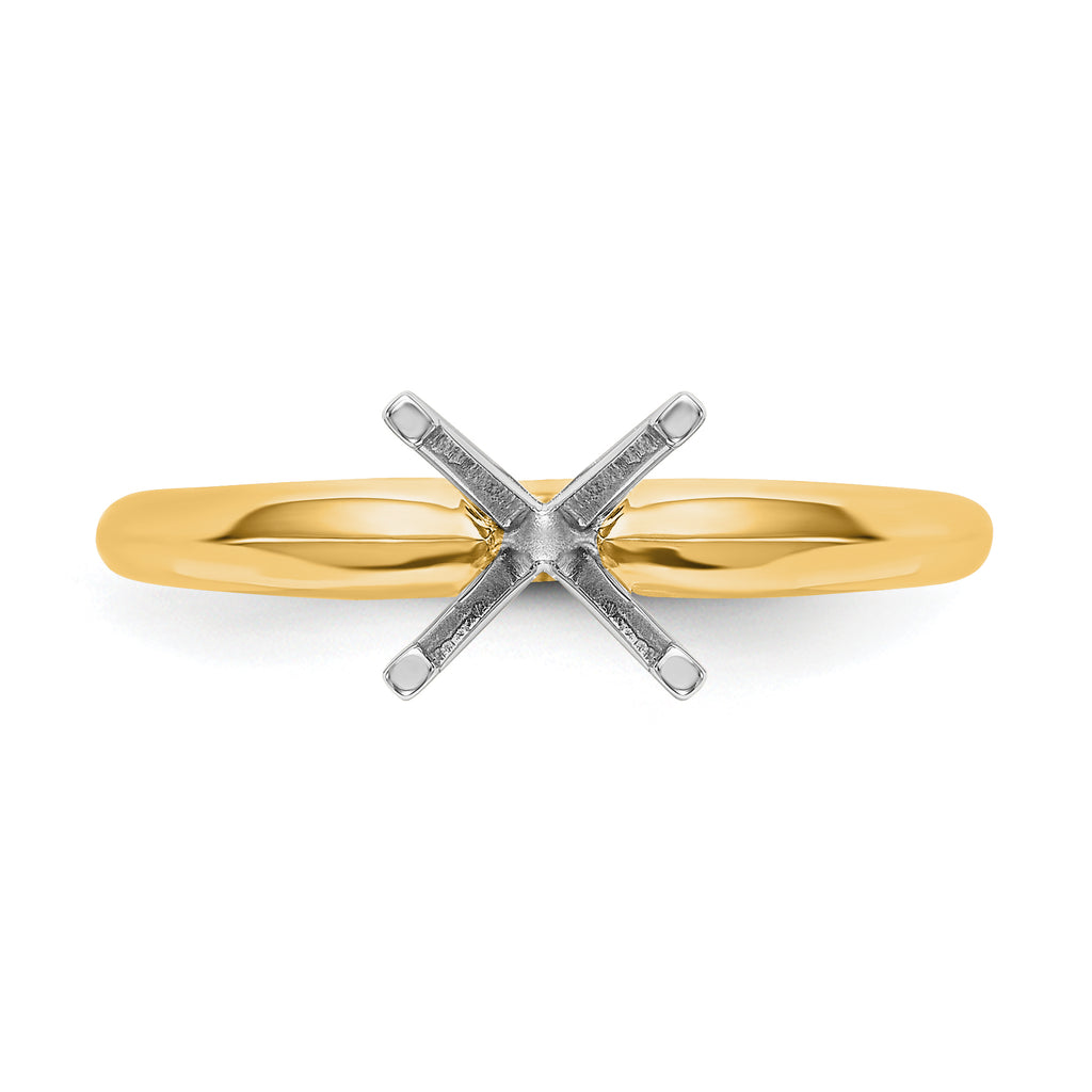 14k Two-Tone 2 carat Lightweight Knife Edge/Half-Round 4-Prong Round Solitaire Ring Mounting (No Stone Included)