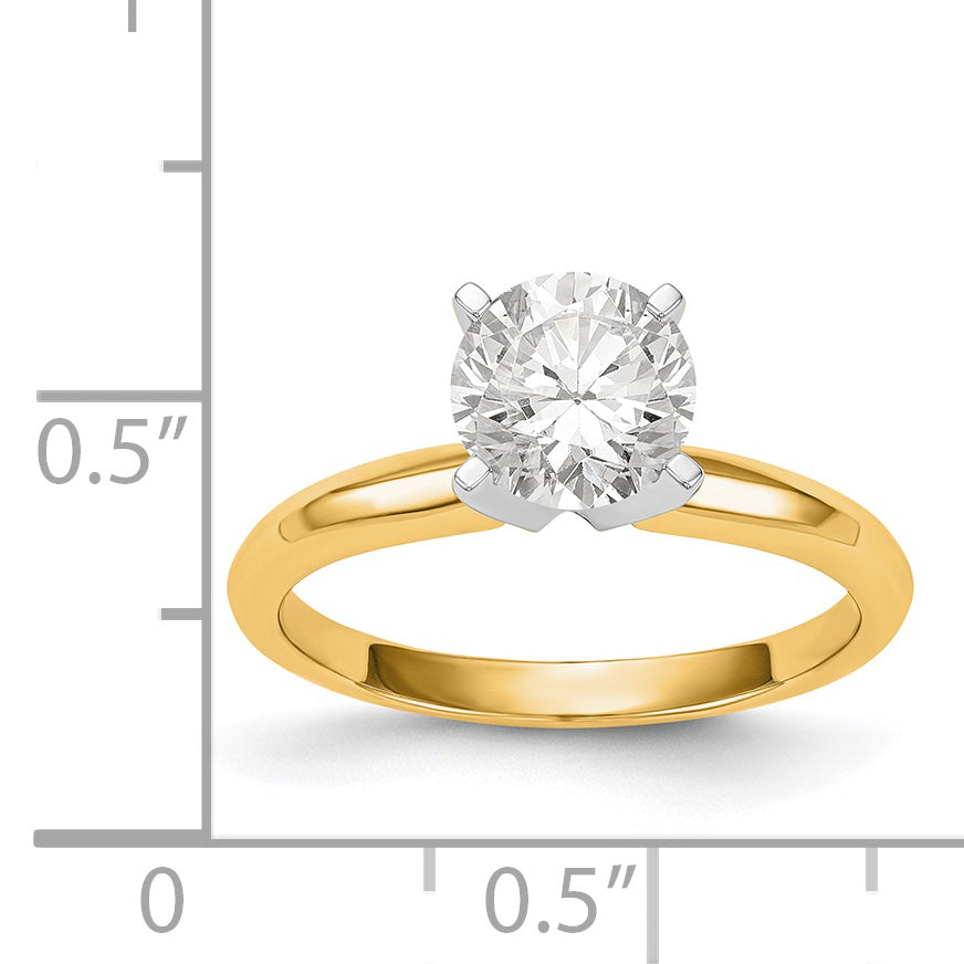 14k Two-Tone 1 carat Lightweight Knife Edge/Half-Round 4-Prong Round Solitaire Ring Mounting (No Stone Included)