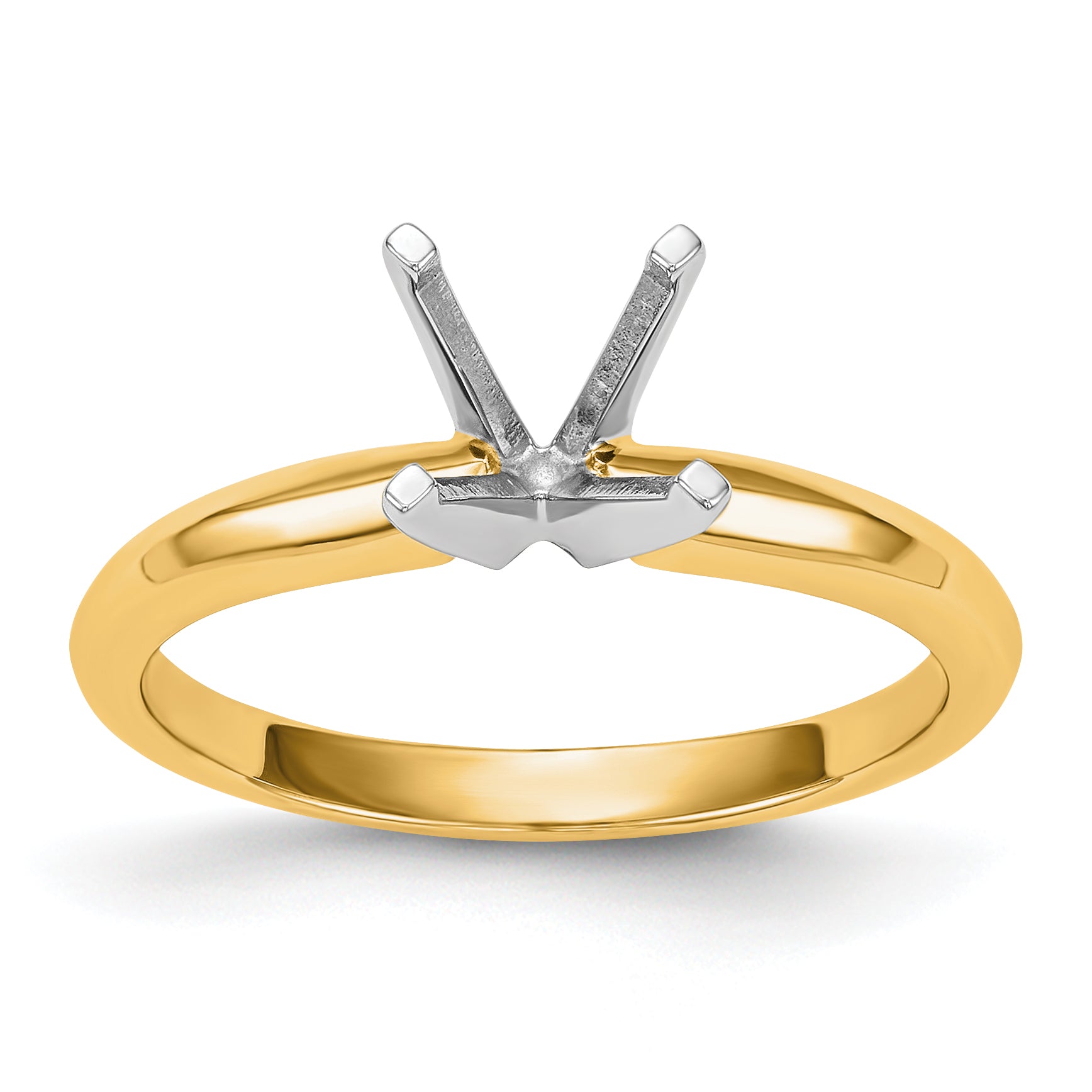 14k Two-Tone 1.5 carat Lightweight Knife Edge/Half-Round 4-Prong Round Solitaire Ring Mounting (No Stone Included)