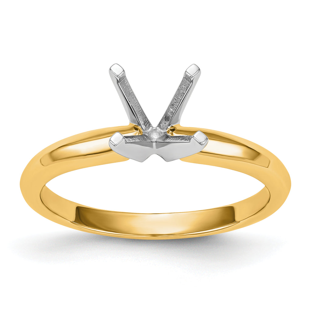14k Two-Tone 1.25 carat Lightweight Knife Edge/Half-Round 4-Prong Round Solitaire Ring Mounting (No Stone Included)