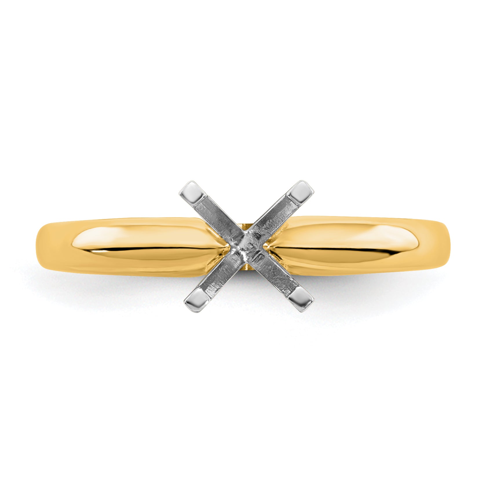 14k Two-Tone 2 carat Medium-Weight Knife Edge/Half-Round 4-Prong Round Solitaire Ring Mounting (No Stone Included)